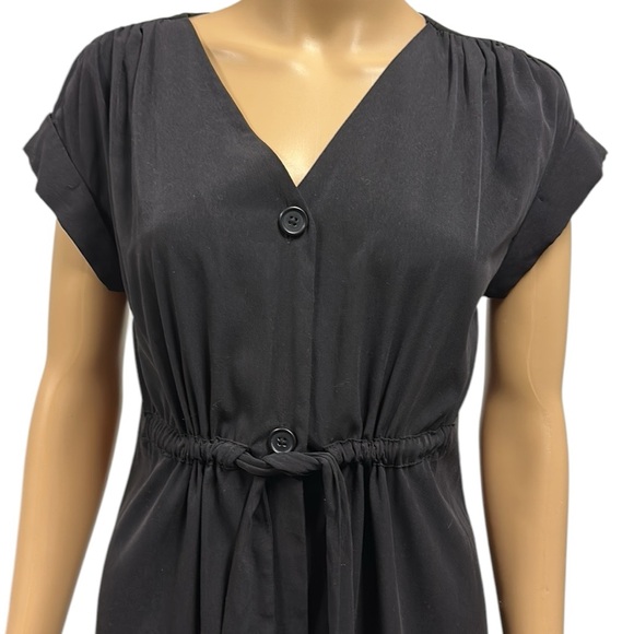 Rock & Republic Black Short Sleeve V Neck Tie Waist Button Up Shirt Dress XS - Picture 2 of 9